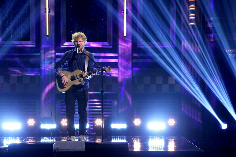 THE TONIGHT SHOW STARRING JIMMY FALLON -- Episode 0270 -- Pictured: Musical guest Ed Sheeran performs on June 1, 2015 -- (Photo by: Douglas Gorenstein/NBC)