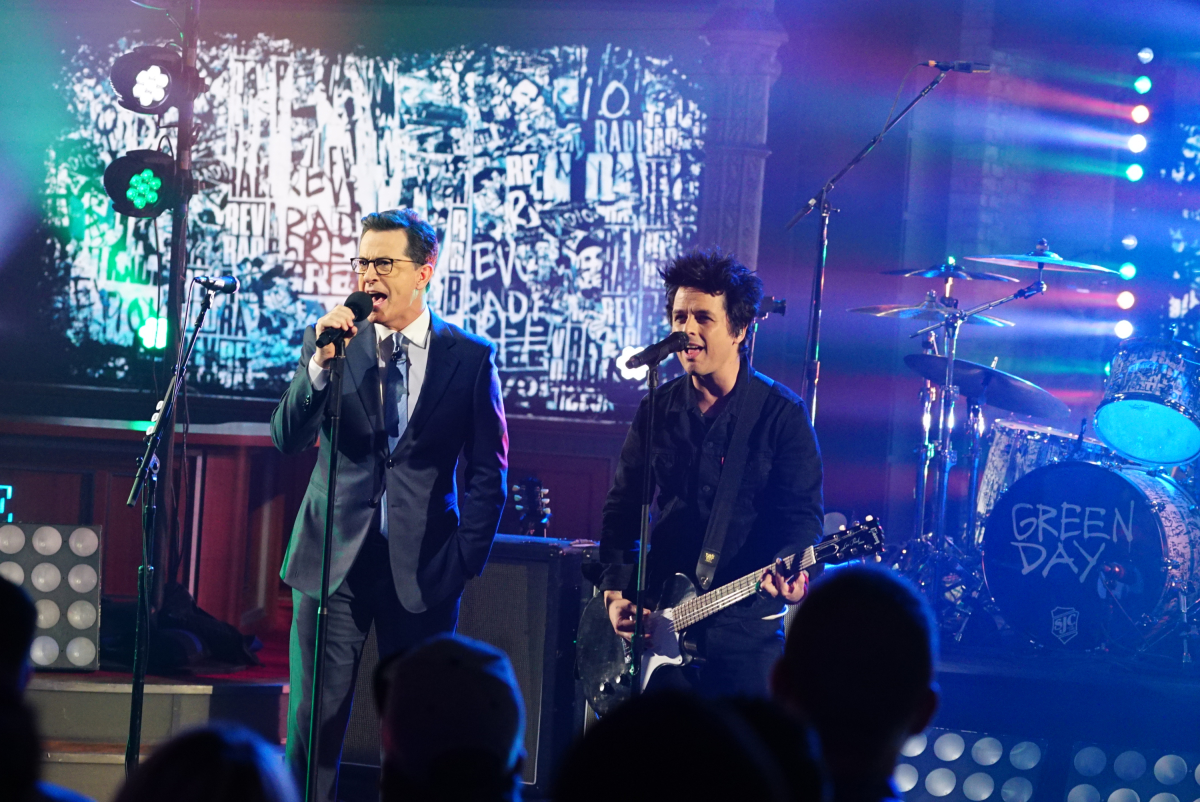 The Late Show with Stephen Colbert on Tuesday, March 21, 2017 with musical performance by Green Day (n) Photo: Mary Kouw/CBS ©2017 CBS Broadcasting Inc. All Rights Reserved