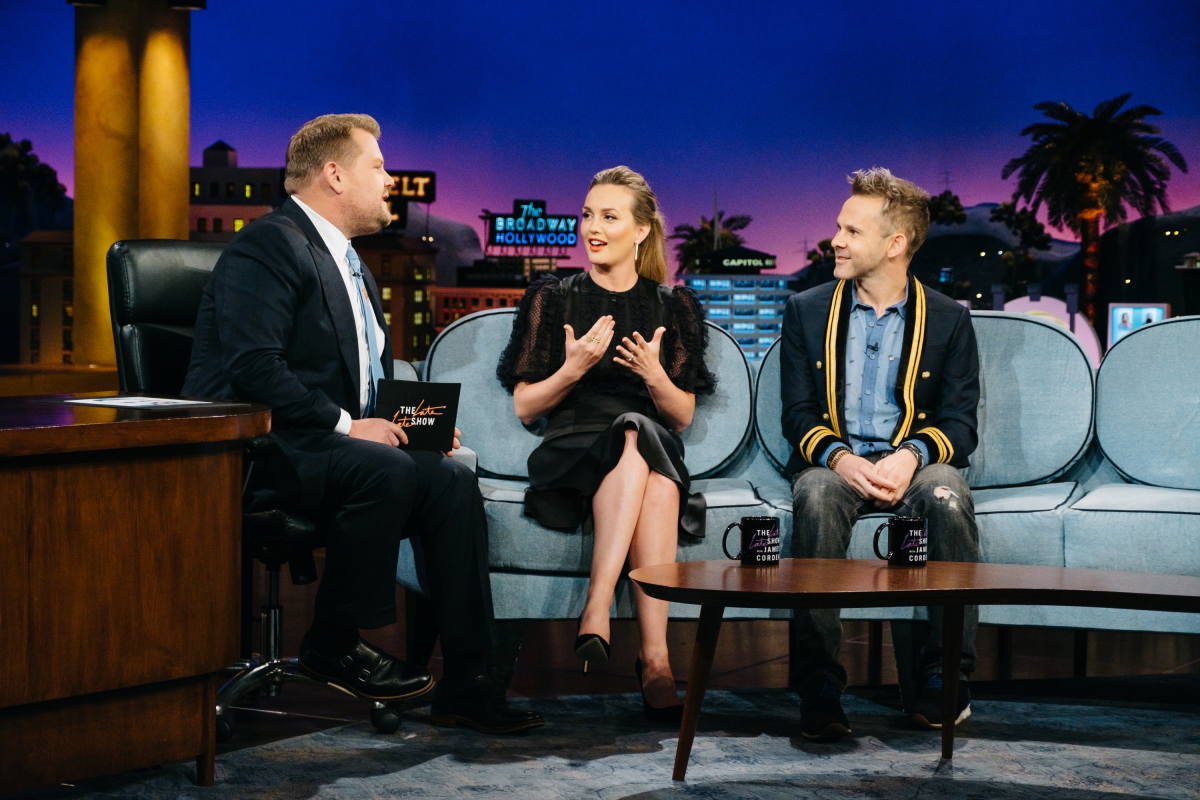 Leighton Meester and Dominic Monaghan chat with James Corden during "The Late Late Show with James Corden," Monday, March 13, 2017 (12:35 PM-1:37 AM ET/PT) On The CBS Television Network. Photo: Terence Patrick/CBS ©2017 CBS Broadcasting, Inc. All Rights Reserved
