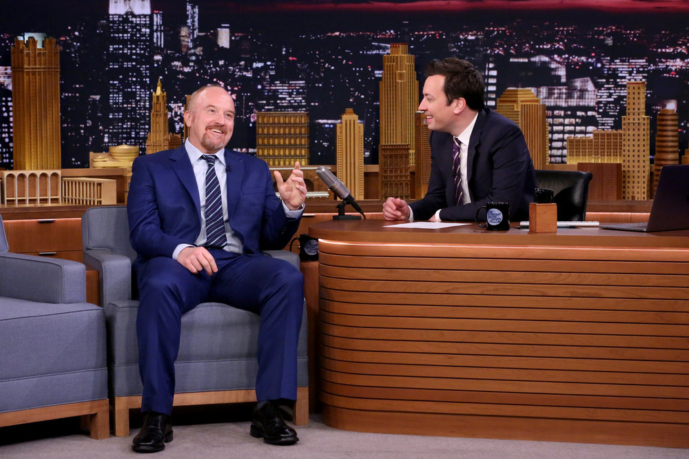 THE TONIGHT SHOW STARRING JIMMY FALLON -- Episode 0650 -- Pictured: (l-r) Comedian Louis C.K. during an interview with host Jimmy Fallon on March 30, 2017 -- (Photo by: Andrew Lipovsky/NBC)
