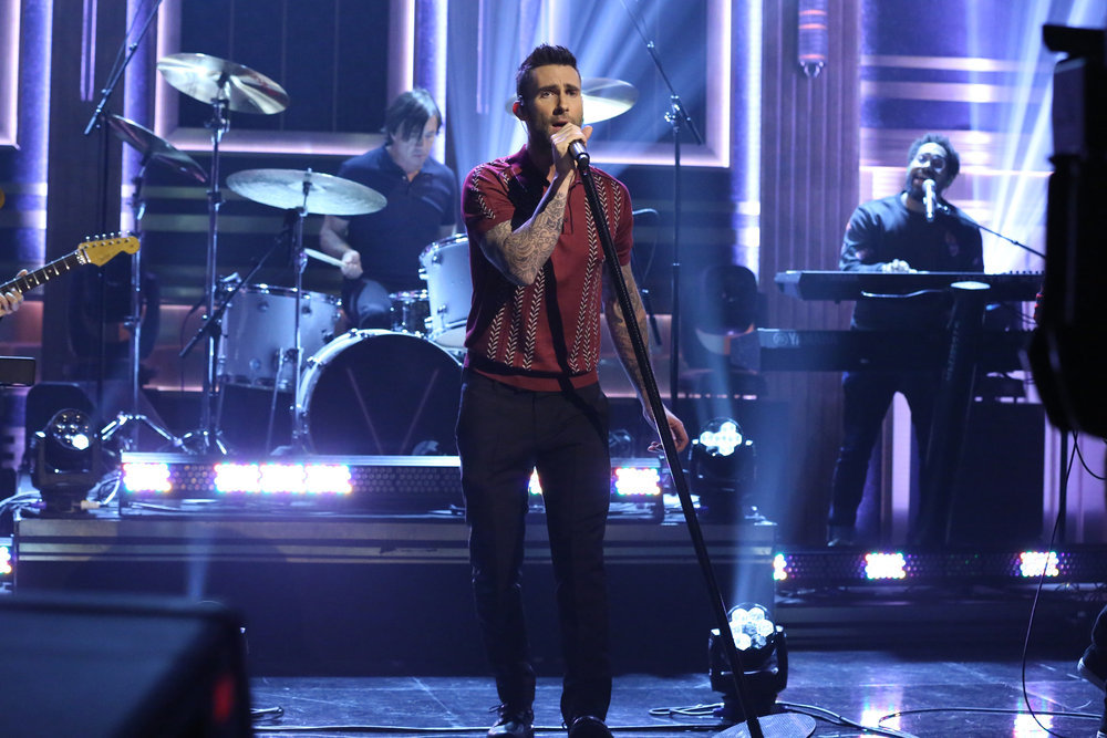 THE TONIGHT SHOW STARRING JIMMY FALLON -- Episode 639 -- Pictured: Adam Levine of musical guest Maroon 5 performs on March 14, 2017 -- (Photo by: Andrew Lipovsky/NBC)