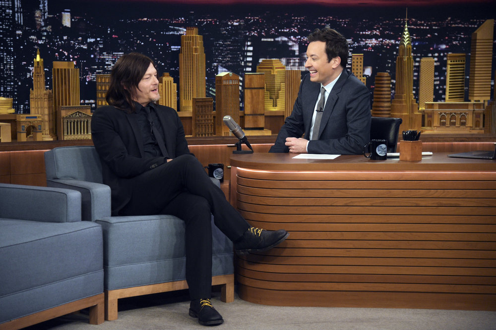THE TONIGHT SHOW STARRING JIMMY FALLON -- Episode 0646 -- Pictured: (l-r) Actor Norman Reedus during an interview with host Jimmy Fallon on March 24, 2017 -- (Photo by: Jason Kempin/NBC)
