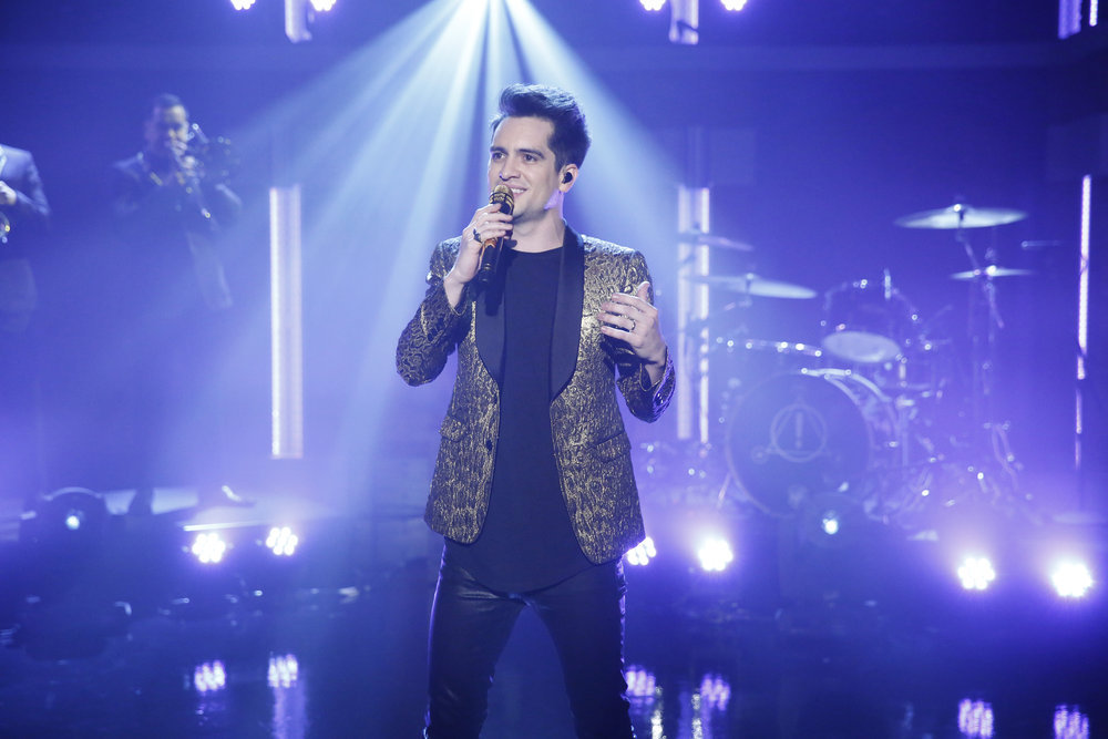 LATE NIGHT WITH SETH MEYERS -- Episode 498 -- Pictured: Brendon Urie of musical guest Panic! At The Disco performs on March 1, 2017 -- (Photo by: Lloyd Bishop/NBC)