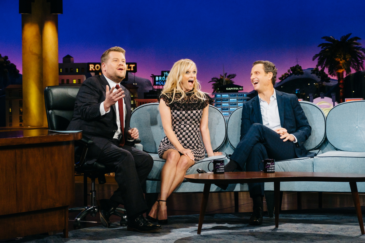 Reese Witherspoon and Tony Goldwyn chat with James Corden during "The Late Late Show with James Corden," Wednesday, March 15, 2017 (12:35 PM-1:37 AM ET/PT) On The CBS Television Network. Photo: Terence Patrick/CBS ©2017 CBS Broadcasting, Inc. All Rights Reserved