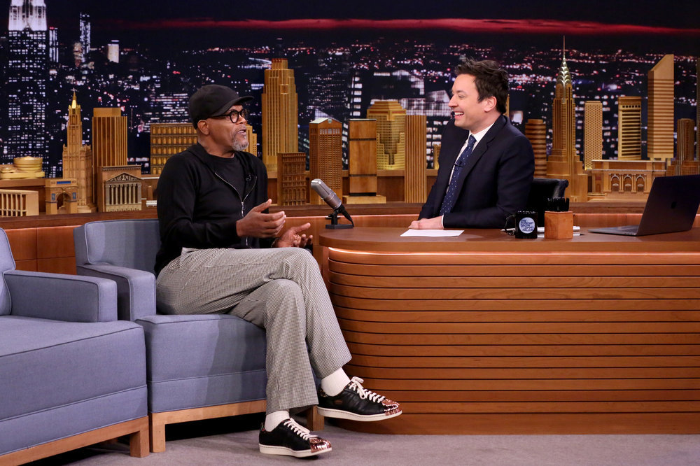 THE TONIGHT SHOW STARRING JIMMY FALLON -- Episode 0636 -- Pictured: (l-r) Actor Samuel L. Jackson during an interview with host Jimmy Fallon on March 3, 2017 -- (Photo by: Andrew Lipovsky/NBC)
