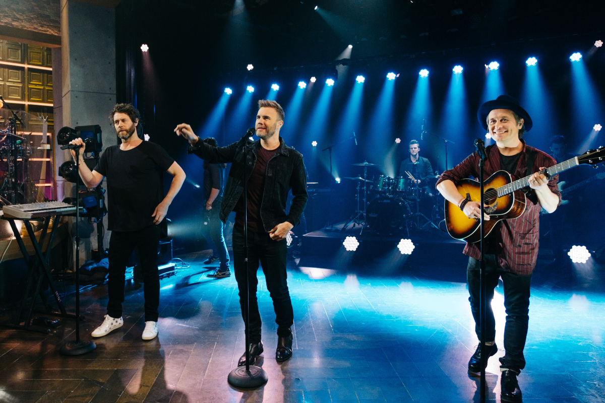 Musical guest Take That performs during "The Late Late Show with James Corden," Tuesday, January 24, 2017 (12:35 PM-1:37 AM ET/PT) On The CBS Television Network. Photo: Terence Patrick/CBS ©2017 CBS Broadcasting, Inc. All Rights Reserved
