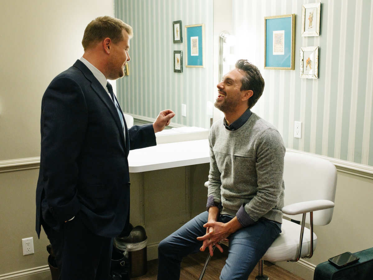 Thomas Sadoski chats in the green room with James Corden during "The Late Late Show with James Corden," Thursday, March 16, 2017 (12:35 PM-1:37 AM ET/PT) On The CBS Television Network. Photo: Terence Patrick/CBS ©2017 CBS Broadcasting, Inc. All Rights Reserved