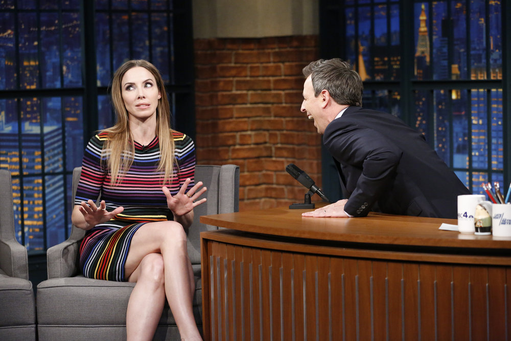 LATE NIGHT WITH SETH MEYERS -- Episode 507 -- Pictured: (l-r) Comedian Whitney Cummings during an interview with host Seth Meyers on March 23, 2017 -- (Photo by: Lloyd Bishop/NBC)