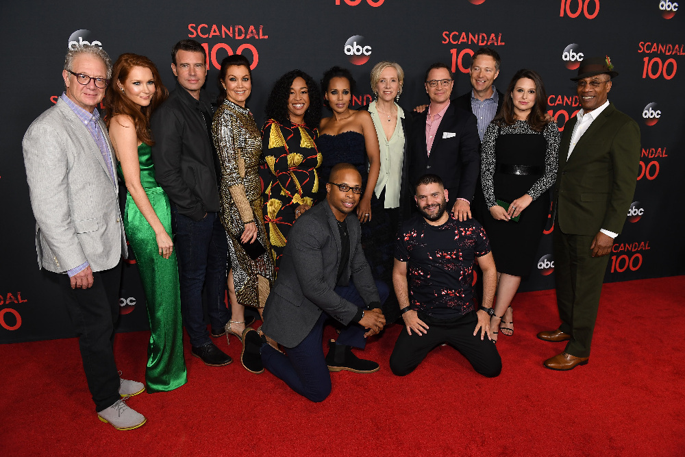 SCANDAL - The cast of “Scandal” attended a 100th episode celebration in West Hollywood, CA. The 100th episode, entitled "The Decision,” airs THURSDAY, APRIL 13 (9:01-10:00 p.m. EST), on the ABC Television Network. (ABC/Todd Wawrychuk) JEFF PERRY, DARBY STANCHFIELD, SCOTT FOLEY, BELLAMY YOUNG, SHONDA RHIMES, KERRY WASHINGTON, CORNELIUS SMITH, JR., BETSY BEERS, GUILLERMO DIAZ, JOSHUA MALINA, GEORGE NEWBERN, KATIE LOWES, JOE MORTON