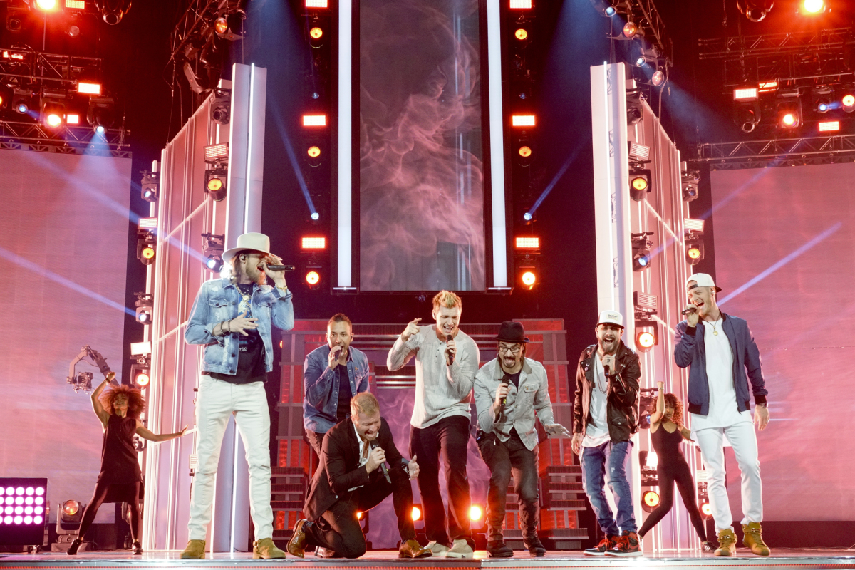 Florida Georgia Line and the Backstreet Boys perform during rehearsal for THE 52ND ACADEMY OF COUNTRY MUSIC AWARDS®, scheduled to air LIVE from T-Mobile Arena in Las Vegas Sunday, April 2 (live 8:00-11:00 PM, ET/delayed PT) on the CBS Television Network. Photo: Michele Crowe/CBS ©2017 CBS Broadcasting, Inc. All Rights Reserved