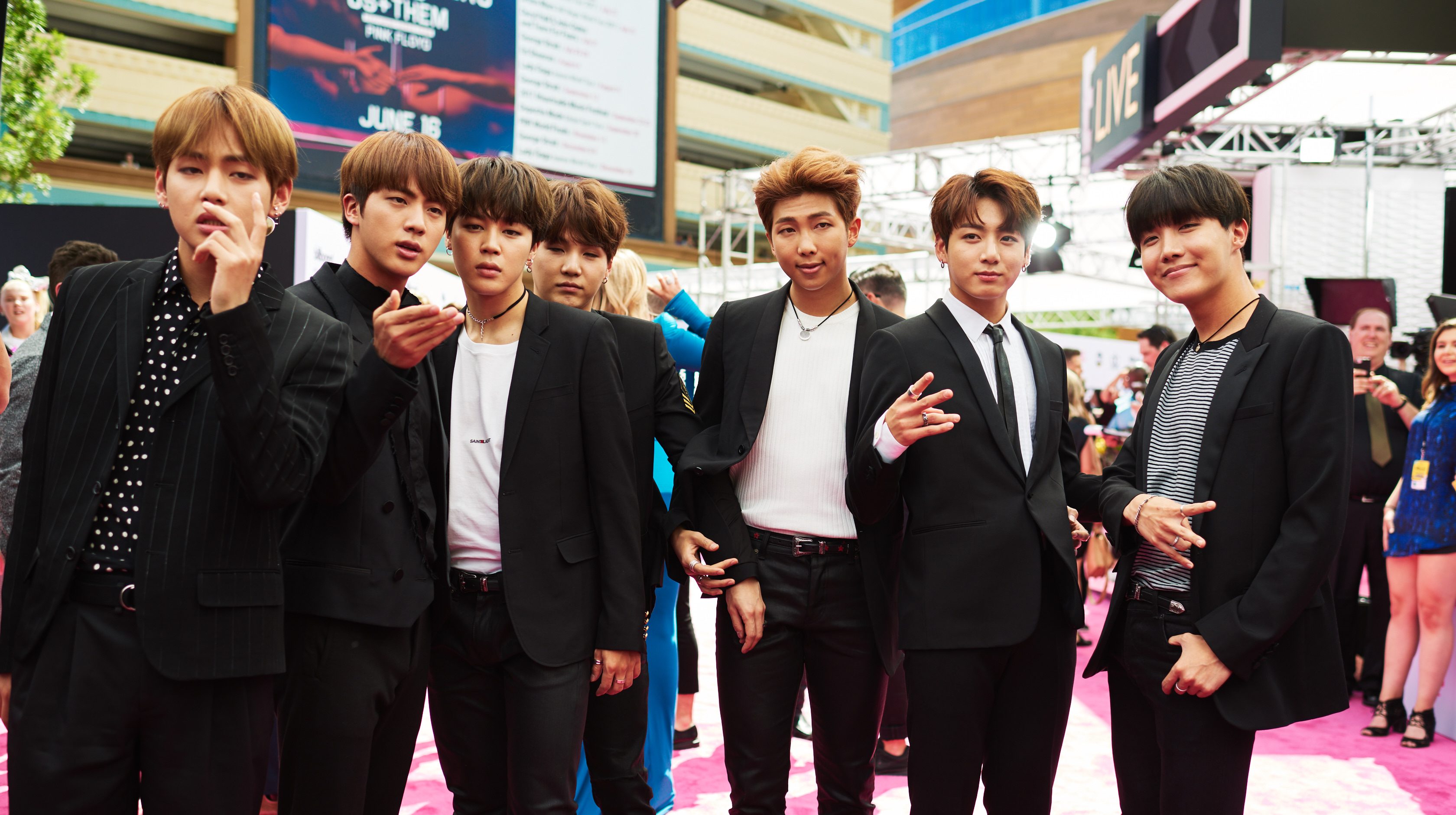BTS Arrives At Billboard Music Awards, Walks Magenta Carpet