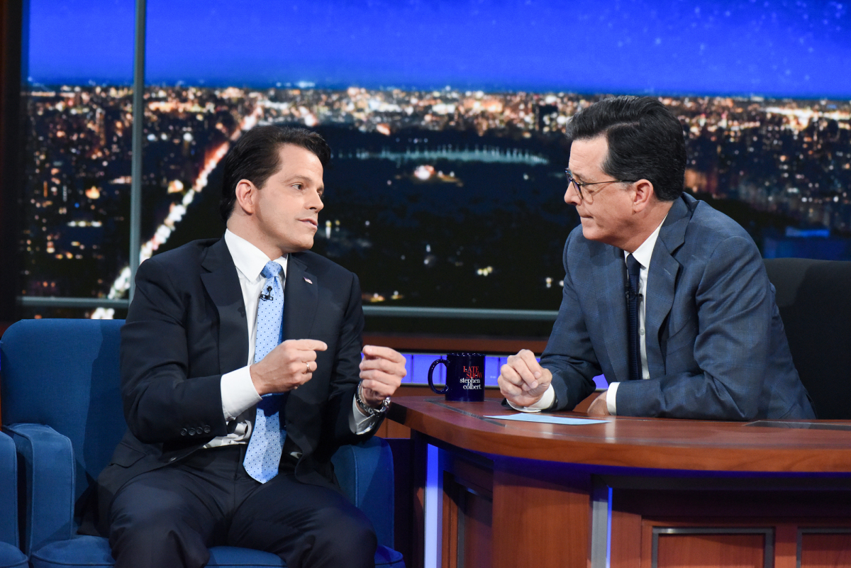 The Late Show with Stephen Colbert and guest Anthony Scaramucci during Mond...