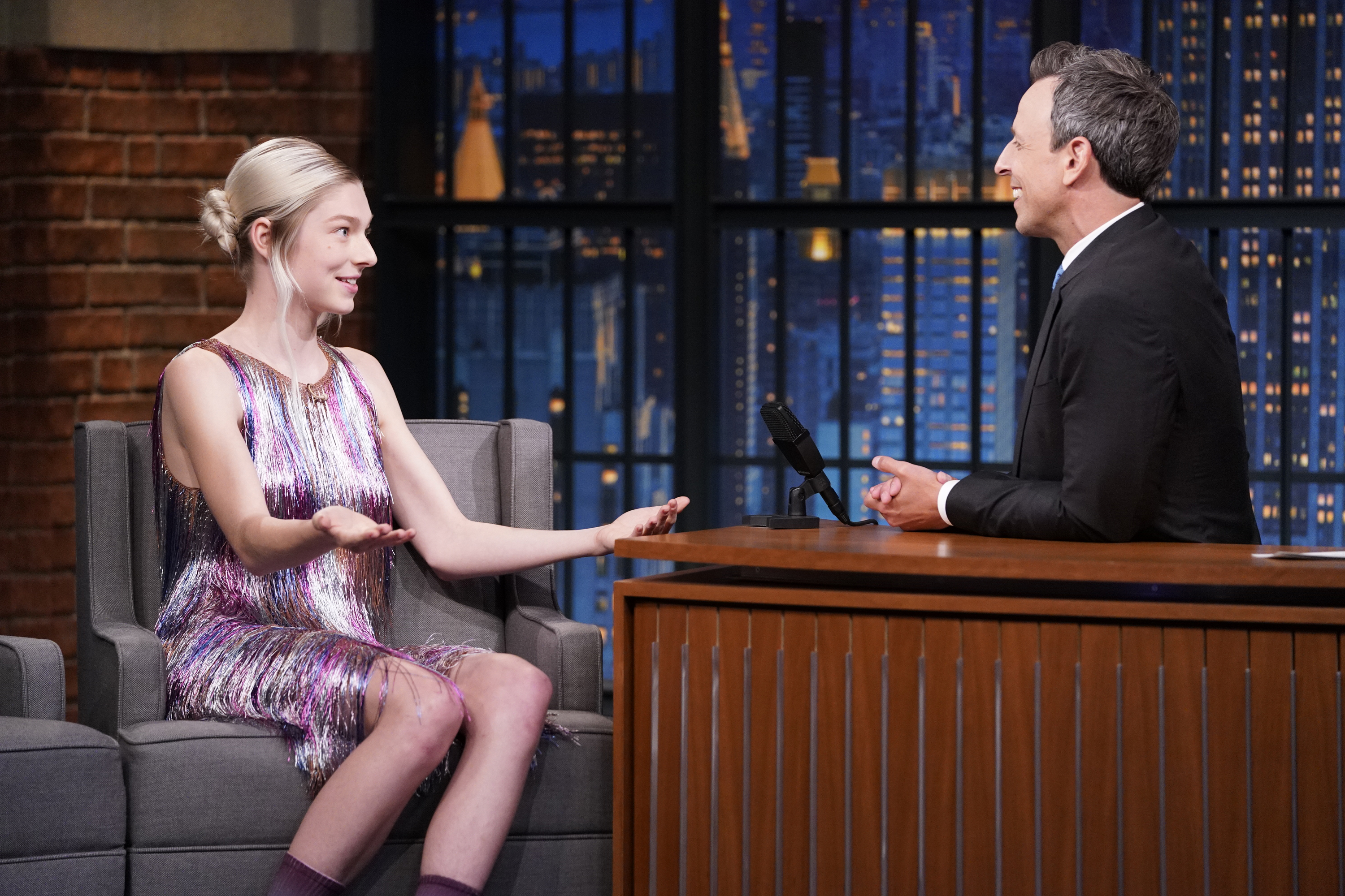 LATE NIGHT WITH SETH MEYERS - Episode 861 - Pictured: (l-r) Actress Hunter Schafer...